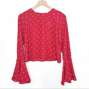NEW Red Polka Dot Bell Sleeves Top Size Medium